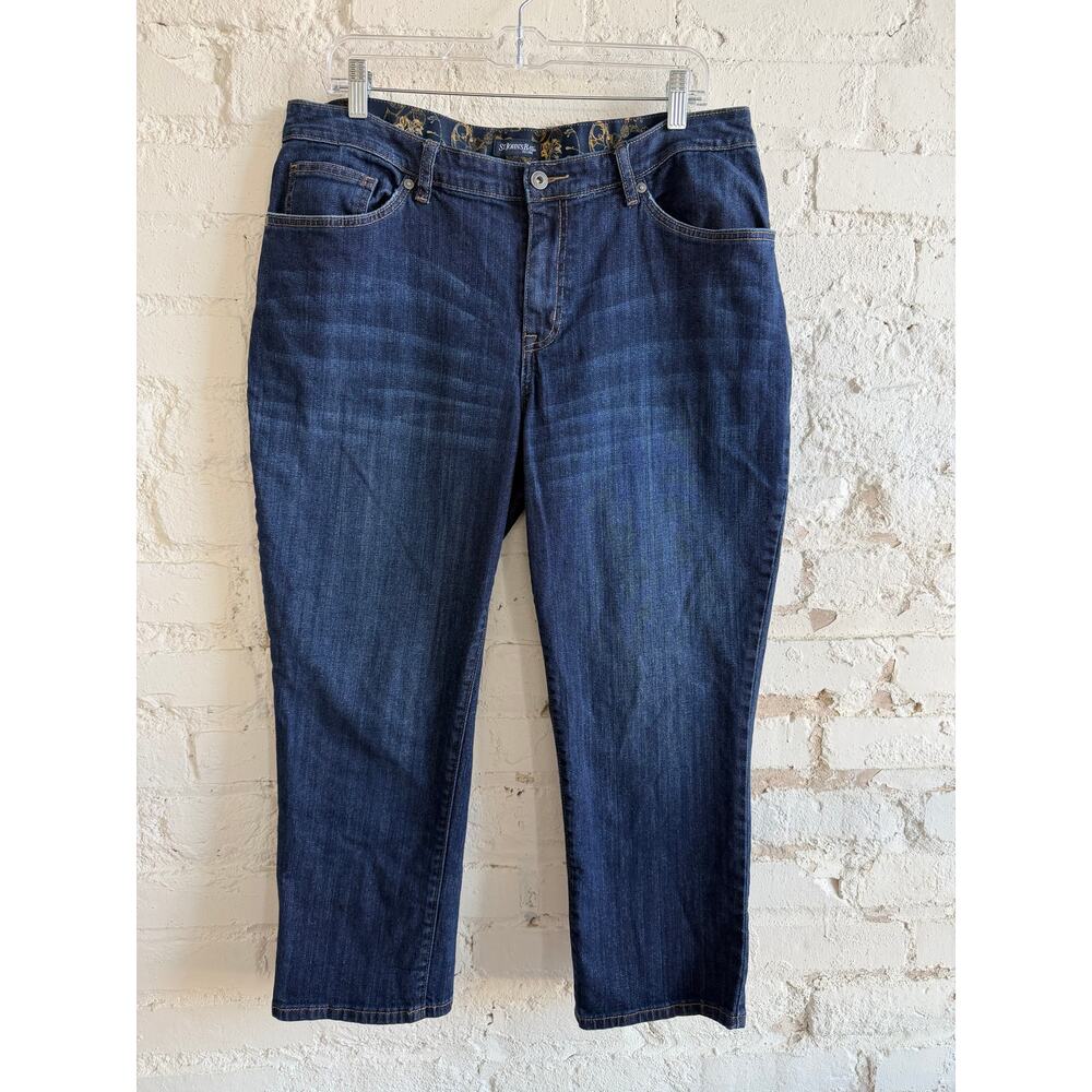St. John’s Bay Women’s 16W Dark Wash Straight Leg Jeans Mid Rise Stretch Denim